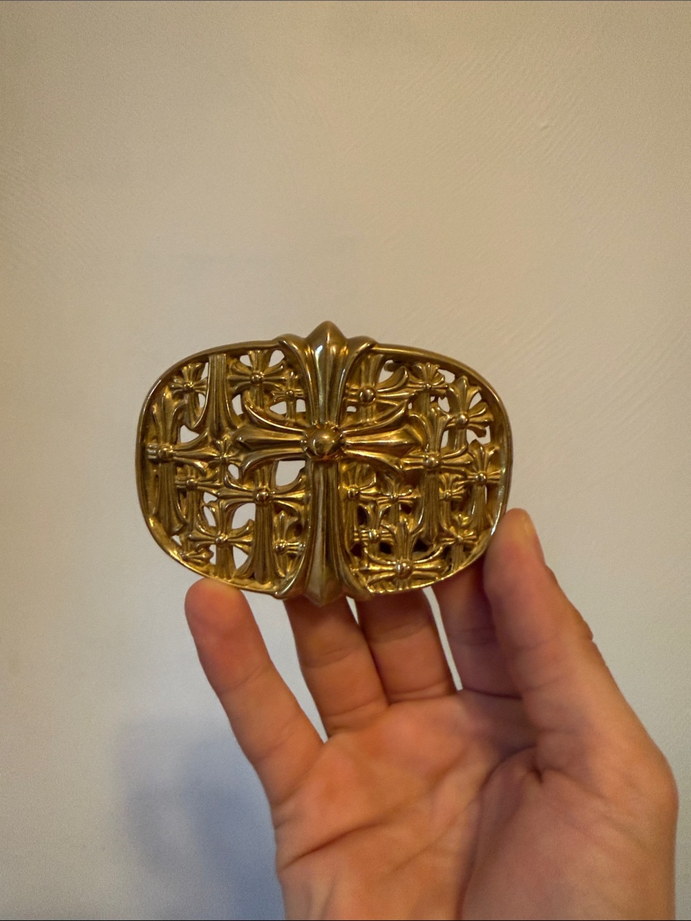 Decorative Gold Metal Buckle with Floral Cross Motif chrome style
